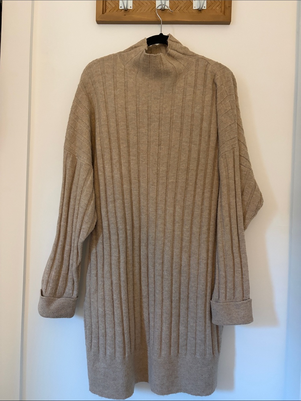 Topshop Cozy Ribbed High-Neck Sweater Dress in Beige